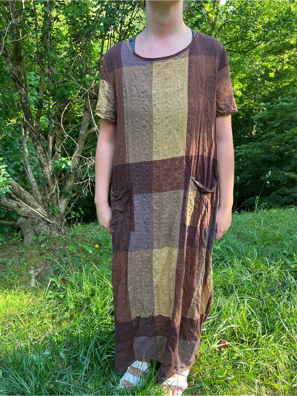 Boho Patchwork Maxi Dress in Earth Tones